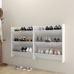 Pantofare de perete, 2 buc., alb extralucios, 80x18x90 cm, PAL 2, Alb foarte lucios, 80 x 18 x 90 cm, 1, 2