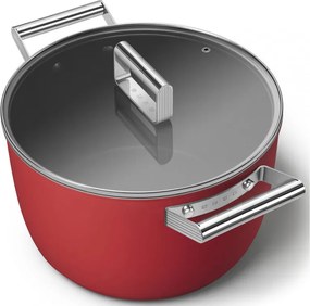 Oala cu capac SMEG CKFC2611RDM, 7,7 l, Ø26 cm, Acoperire cu teflon, Pana la 250°C, Inductie, Rosu