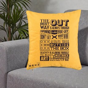 Perna Decorativa Citate Creativitate Albastru, 40x40 cm, Galben, Husa Detasabila, Perna Inclusa, BEKZ®