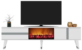 Masă TV/Dulap cu șemineu Vekika 3 (alb + argintiu) . 1095530