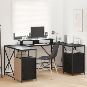 vidaXL Birou cu sertar Stejar negru 182 x 101 x 87.5 cm Lemn compozit
