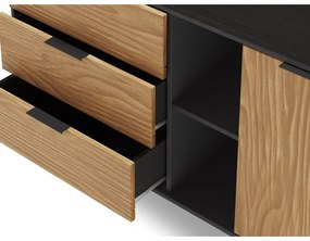 Comodă negru/natural joasă din lemn de pin 165x80 cm Lavis – Marckeric