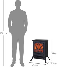 HOMCOM Șemineu Electric cu Efect de Flăcări, Sobă Electrică cu Termostat și Lumină Reglabilă, 45x28,5x54 cm, Negru | Aosom Romania
