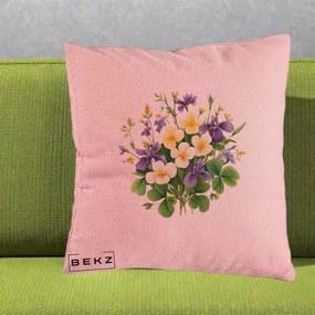 Perna Decorativa Viorele Iris Violet si Trifoi, 40x40 cm, Roz, Husa Detasabila, Perna Inclusa, BEKZ®