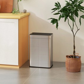 HOMCOM Coș de gunoi cu senzor, capacitate 55 L, capac tip fluture, se deschide automat, oțel inoxidabil, argintiu | Aosom Romania