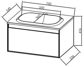 Set mobilier suspendat si lavoar Kolpasan, Pandora, 75 cm, black stone