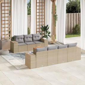 vidaXL Set canapele de grădină, 8 piese, cu perne, bej, poliratan