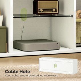 HOMCOM Mobilier Porta TV până la 55", Mobilier TV Suspendat sau pe Podea de 120 cm cu Uși Soft Close, Orificiu pentru Cabluri și Raft din Sticlă, pentru Sufragerie și Salon, Alb Efect Lemn | Aosom Romania