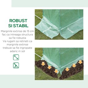 Prelată de seră Outsunny din PE cu 12 ferestre, ușă rulantă și margini îngropate, 6x3x2 m, de culoare verde | Aosom Romania