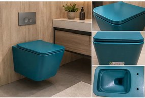 Set vas WC suspendat Inter Ceramic Rimless verde albastrui inchis mat cu capac softclose