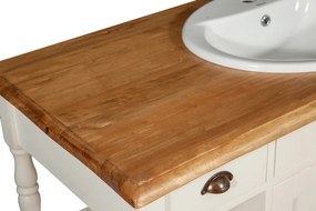 Mobilier de baie din lemn masiv, lavoar ceramica , alb antichizat  natur, L128x54xH92 cm