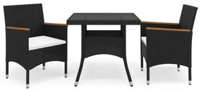 3058314 vidaXL Set mobilier grădină, 3 piese, negru, poliratan și lemn acacia