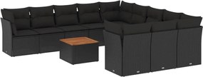 vidaXL Set canapele de grădină, 12 piese, cu perne, negru, poliratan
