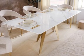 Masa design modern, Metal, Auriu, Ceramica, Alb, ART LIVING 200cm, A-46202 VC