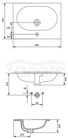 Lavoar incastrat alb 60 cm, dreptunghiular, Cersanit Zen