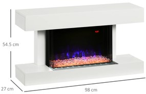 HOMCOM 1000W/2000W Semineu Electric cu Ambient, 54,5 cm, Semineu Independent si de Perete cu Telecomanda, Protectie Impotriva Supraincalzirii, Alb