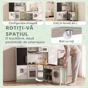 AIYAPLAY Bucătărie pentru Copii 3-8 Ani cu Blat Rotativ, Verde Deschis | Aosom Romania