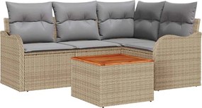 vidaXL Set de canapele pentru grădină cu pernă 5 pcs Bej poliratan