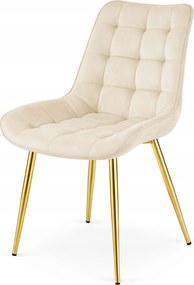 OFERTA Scaun de catifea bej deschis BERA cu picioare aurii II. calitate