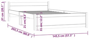 Cadru de pat, alb, 140x200 cm, lemn masiv Alb, 140 x 200 cm