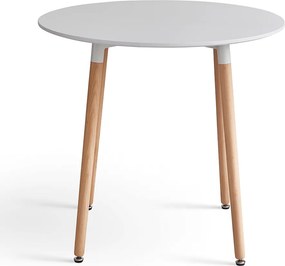 Masă dining, alb/fag, diametru 80 cm, ELCAN NEW TYP 2