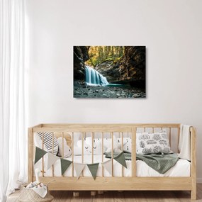 Tablou pe sticlă cu cascada de pădure (70x50 cm)