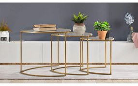 Măsuțe de cafea aurii rotunde cu blat din sticlă 3 buc. ø 60 cm Triangle – Mauro Ferretti