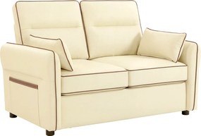 HOMCOM Divan 2 Locuri Imbottit din Piele Sintetică cu Bord Contrastant, Divan Living cu Perne Groase, 2 Perne Detasabile și Lavabile, Brațe și Buzunare Laterale, 136x81x90 cm, Bej | Aosom Romania