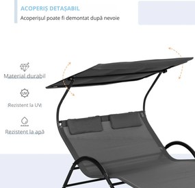 Outsunny Sezlong de exterior pentru gradina cu acoperis parasolar, gri inchis | AOSOM RO