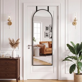 HOMCOM Oglindă de Perete Arcuită 110x40 cm, Ramă din Aluminiu, Cârlige, Design Modern, Negru | Aosom Romania