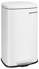 Cos de gunoi cu recipient si capac, metal, alb, Songmics