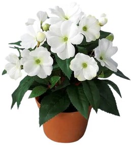 Floare artificială Impatiens în ghiveci albă, 24 cm