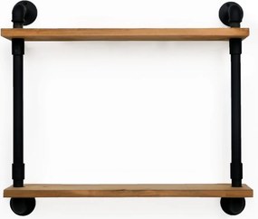 Raft cu 2 polite stil industrial din lemn-metal Homs 50x48x12 cm