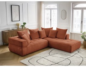 Colțar teracotă cu tapițerie din chenille (cu colț pe partea dreaptă/în formă de ”L”) Whesley – Bobochic Paris