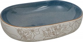 vidaXL Lavoar de blat, nisipiu și albastru 59x40x14 cm, ceramică, oval