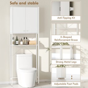 Mobilier HOMCOM pentru Baie Deasupra WC-ului cu Dulap și Raft Deschis, Mobilier Salvaspazio cu Picioare din Metal pentru Baie și Spălătorie, 64x20x180 cm, Alb | Aosom Romania