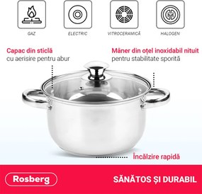 La mâna a doua: Set oale Rosberg R51210O10, 10 piese, 2.1-6.3 L, Otel inoxidabil, Argintiu