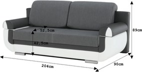 Canapea, piele ecologică alba+gri/material textil gri, KARDYN