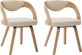 vidaXL Scaune de bucătărie, 2 buc, crem, lemn curbat & piele ecologică