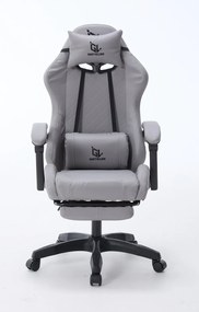 Scaun gaming, Masaj în perna lombară, suport picioare, piele PU, Gri
