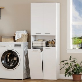 HOMCOM Dulap de Baie Înalt 174 cm cu Coș pentru Rufe Rabatabil, Alb. | Aosom Romania