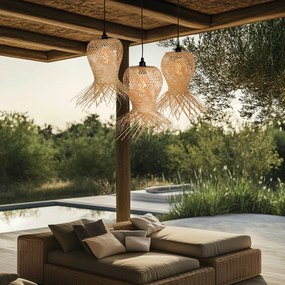 Lampă suspendată de exterior orientală din bambus cu 3 lumini IP44 - Carlos