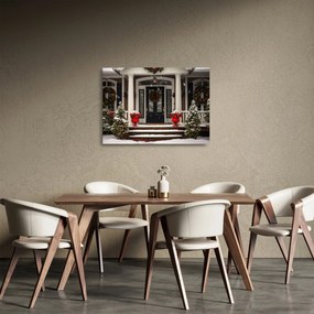Tablou pe sticlă - Casa decorată de Crăciun (70x50 cm)