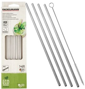 Paie metalice cu perie Fackelmann 54855, 4 buc + 1, 24 cm, Diametru 5 mm, Otel inoxidabil, Argintiu