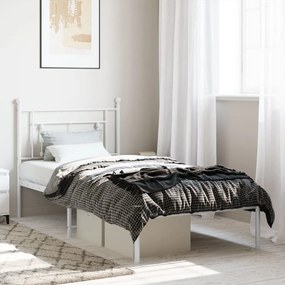 374381 vidaXL Cadru pat metalic cu tăblie, alb, 90x200 cm