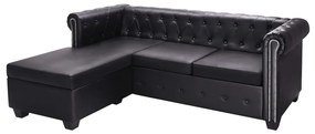 245536 vidaXL Canapea Chesterfield în formă de L, piele artificială, negru