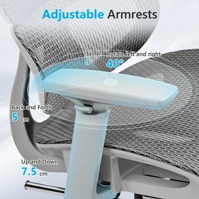 METACHAIR Scaun ergonomic, cotiere 3D, suport picioare, Full Mesh, Gri