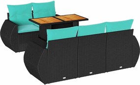 vidaXL Set mobilier de grădină cu perne, 6 piese, negru, poliratan