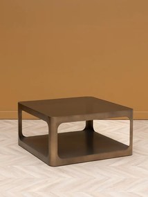 Măsuță de cafea metalică cu blat din sticlă, formă rotunjită, finisaj auriu antichizat, 90x90x45 cm, „Lexton"