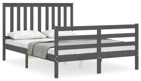 3194248 vidaXL Cadru de pat cu tăblie, gri, 140x200 cm, lemn masiv
